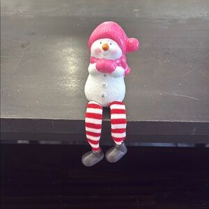 Festive Snowman Figurine with Pink Hat